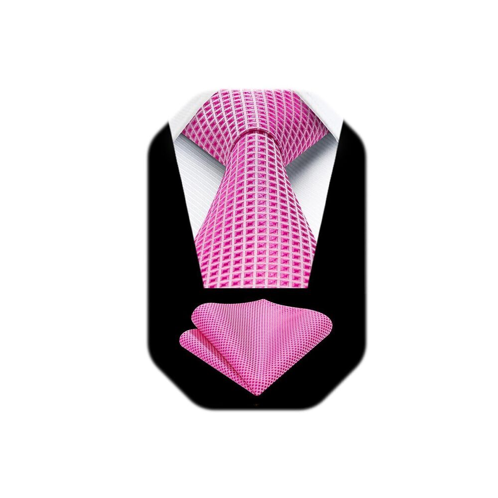 7644 Ties Hot Pink Tie with Pocket Square Set Fuchsia Magenta Neckties